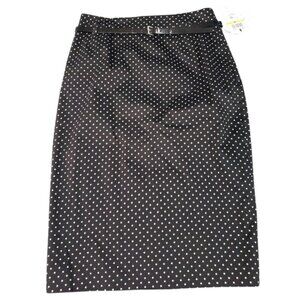 Black Polka Dot Pencil Skirt with Belt